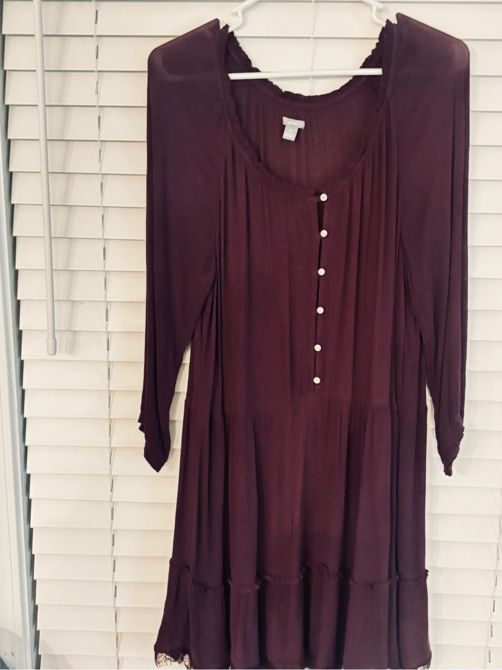 American Eagle Long Sleeve Burgundy Peasant Dress Top